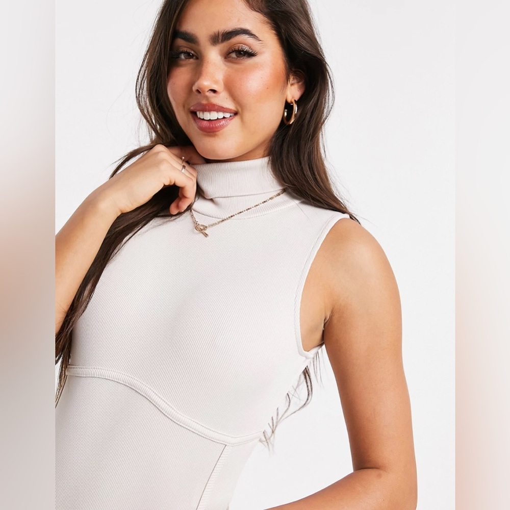 Corset Ribbed High Neck Bodysuit